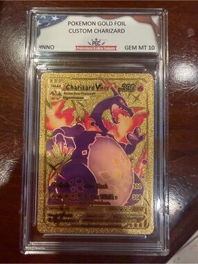 Pokemon Gold Foil Charizard VMAX Card - Gold & Purple GM 10